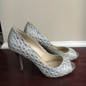 Silver/Sparkle Peep-toe Heels | Enzo Angiolini